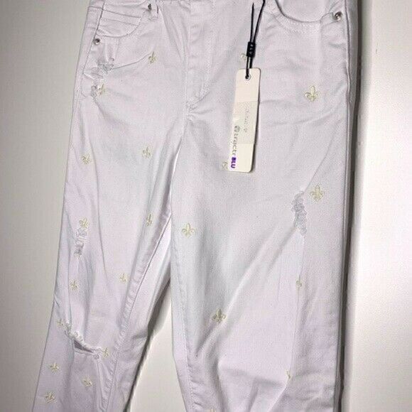NEW $67 Tractr Jeans Size 28 Fleur De Lis Skinny Distressed White - Picture 4 of 8